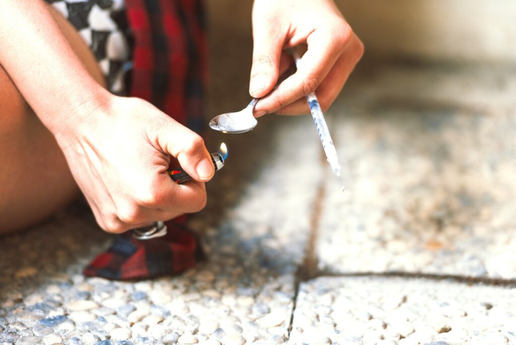 Heroin drug preparation with lighter